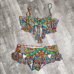 Bonesta tassel multi color bandeau bikini set - 8